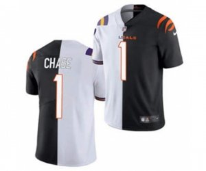 Cincinnati Bengals #1 Ja\'Marr Chase 2021 Black White Split Stitched Football Jersey