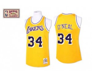 Los Angeles Lakers #34 Shaquille O\'Neal Swingman Gold Throwback Basketball Jerseys
