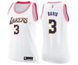 Women\'s Los Angeles Lakers #3 Anthony Davis Swingman White Pink Fashion Basketball Jersey