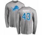 Detroit Lions #43 Will Harris Ash Name & Number Logo Long Sleeve T-Shirt