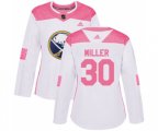 Women Adidas Buffalo Sabres #30 Ryan Miller Authentic White Pink Fashion NHL Jersey