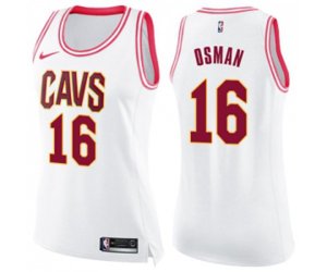 Women\'s Cleveland Cavaliers #16 Cedi Osman Swingman White Pink Fashion Basketball Jersey