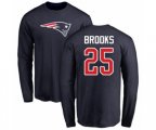 New England Patriots #25 Terrence Brooks Navy Blue Name & Number Logo Long Sleeve T-Shirt