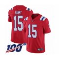New England Patriots #15 NKeal Harry Red Alternate Vapor Untouchable Limited Player 100th Season Football Jersey
