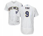 Milwaukee Brewers #9 Manny Pina White Home Flex Base Authentic Collection Baseball Jersey
