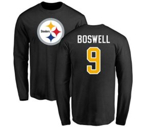 Pittsburgh Steelers #9 Chris Boswell Black Name & Number Logo Long Sleeve T-Shirt