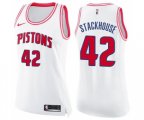 Women's Detroit Pistons #42 Jerry Stackhouse Swingman White Pink Fashion Basketball Jersey