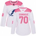 Women Tampa Bay Lightning #70 Louis Domingue Authentic White Pink Fashion NHL Jersey