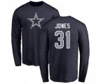 Dallas Cowboys #31 Byron Jones Navy Blue Name & Number Logo Long Sleeve T-Shirt