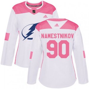 Women Tampa Bay Lightning #90 Vladislav Namestnikov Authentic White Pink Fashion NHL Jersey