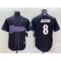 Baltimore Ravens #8 Lamar Jackson Black With Patch Cool Base Stitched Baseball Jersey
