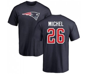New England Patriots #26 Sony Michel Navy Blue Name & Number Logo T-Shirt
