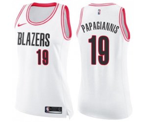Women\'s Portland Trail Blazers #19 Georgios Papagiannis Swingman White Pink Fashion Basketball Jersey