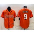 Cincinnati Bengals #9 Joe Burrow Orange With Patch Cool Base Stitched Baseball Jersey