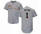 Miami Marlins #1 Cameron Maybin Grey Road Flex Base Authentic Collection Baseball Jersey