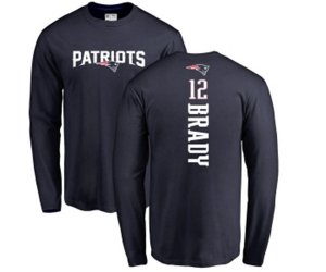 New England Patriots #12 Tom Brady Navy Blue Backer Long Sleeve T-Shirt