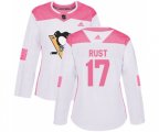 Women Adidas Pittsburgh Penguins #17 Bryan Rust Authentic White Pink Fashion NHL Jersey