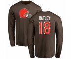 Cleveland Browns #18 Damion Ratley Brown Name & Number Logo Long Sleeve T-Shirt