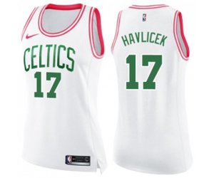 Women\'s Boston Celtics #17 John Havlicek Swingman White Pink Fashion Basketball Jersey