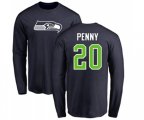 Seattle Seahawks #20 Rashaad Penny Navy Blue Name & Number Logo Long Sleeve T-Shirt
