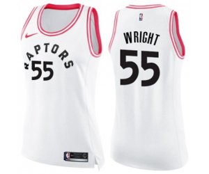 Women\'s Toronto Raptors #55 Delon Wright Swingman White Pink Fashion Basketball Jersey
