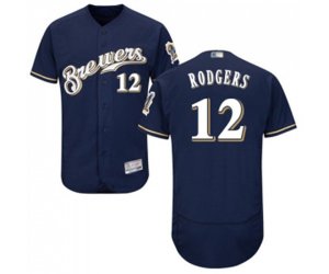Milwaukee Brewers #12 Aaron Rodgers Navy Blue Alternate Flex Base Authentic Collection Baseball Jersey