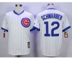 Chicago Cubs #12 Kyle Schwarber White Strip Home Cooperstown Stitched MLB Jersey
