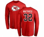 Kansas City Chiefs #32 Tyrann Mathieu Red Name & Number Logo Long Sleeve T-Shirt
