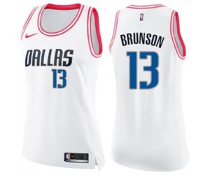 Women\'s Dallas Mavericks #13 Jalen Brunson Swingman White Pink Fashion Basketball Jersey
