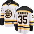 Boston Bruins #35 Anton Khudobin Authentic White Away Fanatics Branded Breakaway NHL Jersey