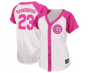 Women\'s Chicago Cubs #23 Ryne Sandberg Authentic White Pink Splash Fashion Baseball Jersey