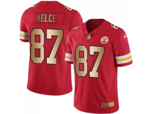Kansas City Chiefs #87 Travis Kelce Red Stitched NFL Limited Gold Rush Jersey