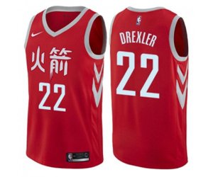 Houston Rockets #22 Clyde Drexler Authentic Red NBA Jersey - City Edition