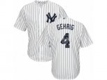New York Yankees #4 Lou Gehrig Authentic White Team Logo Fashion MLB Jersey