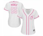 Women's Cleveland Indians #55 Roberto Perez Replica White Fashion Cool Base Baseball Jersey