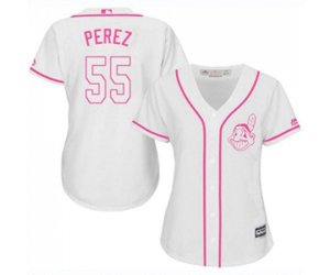 Women\'s Cleveland Indians #55 Roberto Perez Replica White Fashion Cool Base Baseball Jersey