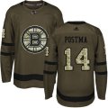 Boston Bruins #14 Paul Postma Authentic Green Salute to Service NHL Jersey