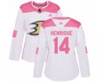 Women Anaheim Ducks #14 Adam Henrique Authentic White Pink Fashion Hockey Jersey