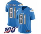 Los Angeles Chargers #81 Mike Williams Electric Blue Alternate Vapor Untouchable Limited Player 100th Season Football Jersey