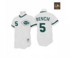 Cincinnati Reds #5 Johnny Bench Authentic White(Green Patch) Throwback Baseball Jersey