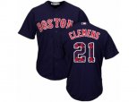Boston Red Sox #21 Roger Clemens Authentic Navy Blue Team Logo Fashion Cool Base MLB Jersey