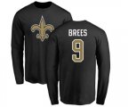 New Orleans Saints #9 Drew Brees Black Name & Number Logo Long Sleeve T-Shirt