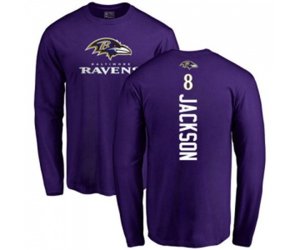 Baltimore Ravens #8 Lamar Jackson Purple Backer Long Sleeve T-Shirt