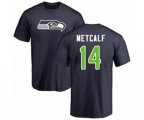 Seattle Seahawks #14 D.K. Metcalf Navy Blue Name & Number Logo T-Shirt