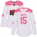Women Ottawa Senators #15 Zack Smith Authentic White Pink Fashion NHL Jersey