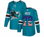 Adidas San Jose Sharks #72 Tim Heed Authentic Teal Green USA Flag Fashion NHL Jersey