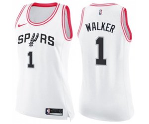 Women\'s San Antonio Spurs #1 Lonnie Walker Swingman White Pink Fashion Basketball Jersey