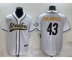 Pittsburgh Steelers #43 Troy Polamalu White With Patch Cool Base Stitched Baseball Jersey