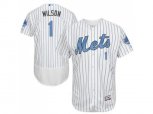 New York Mets #1 Mookie Wilson White(Blue Strip) Flexbase Authentic Collection Stitched Baseball Jersey