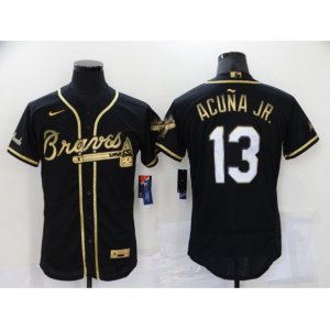 Atlanta Braves #13 Ronald Acuna Jr. Black Gold Stitched Baseball Jersey
